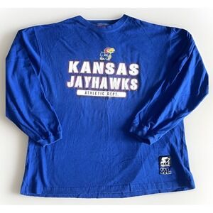 Vintage 90s Starter KU Kansas Jayhawks  Long Sleeve T-Shirt Heavy Cotton Size XL